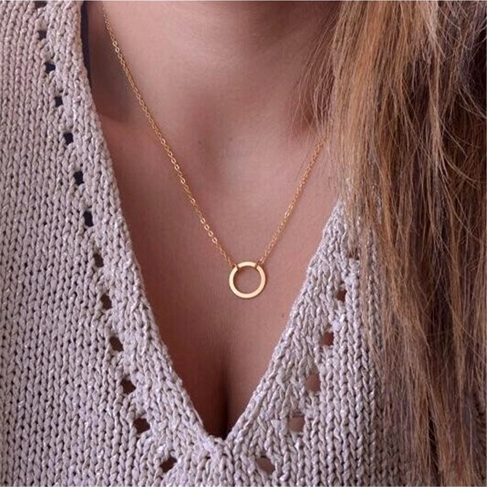 Simple gold circle hoop layering necklace